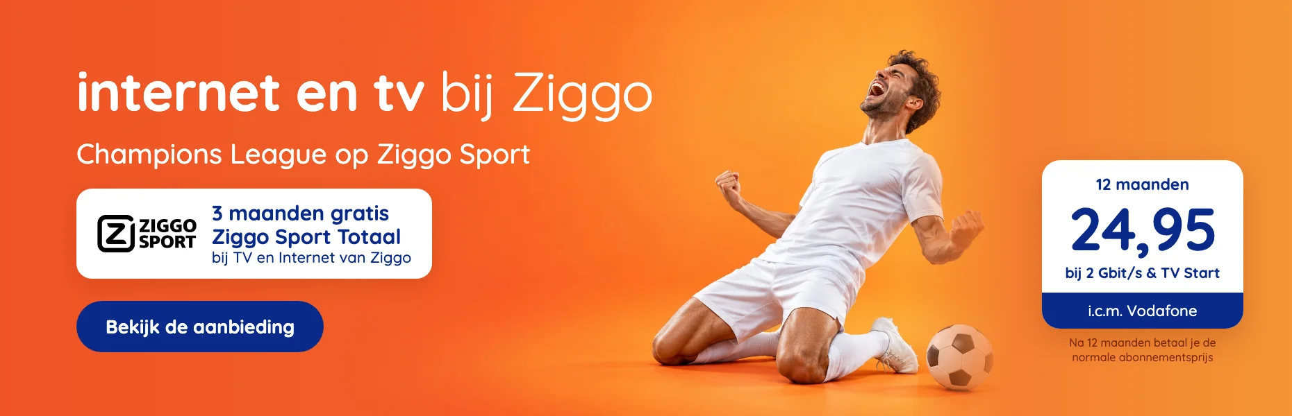 Internet en tv bij Ziggo: 3 maanden gratis Ziggo Sport Totaal, 12 maanden 24,95 bij 2 Gbit/s en TV Start i.c.m. Vodafone